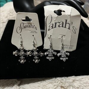 Sara Silver Fleur-de-Lis Earrings Set